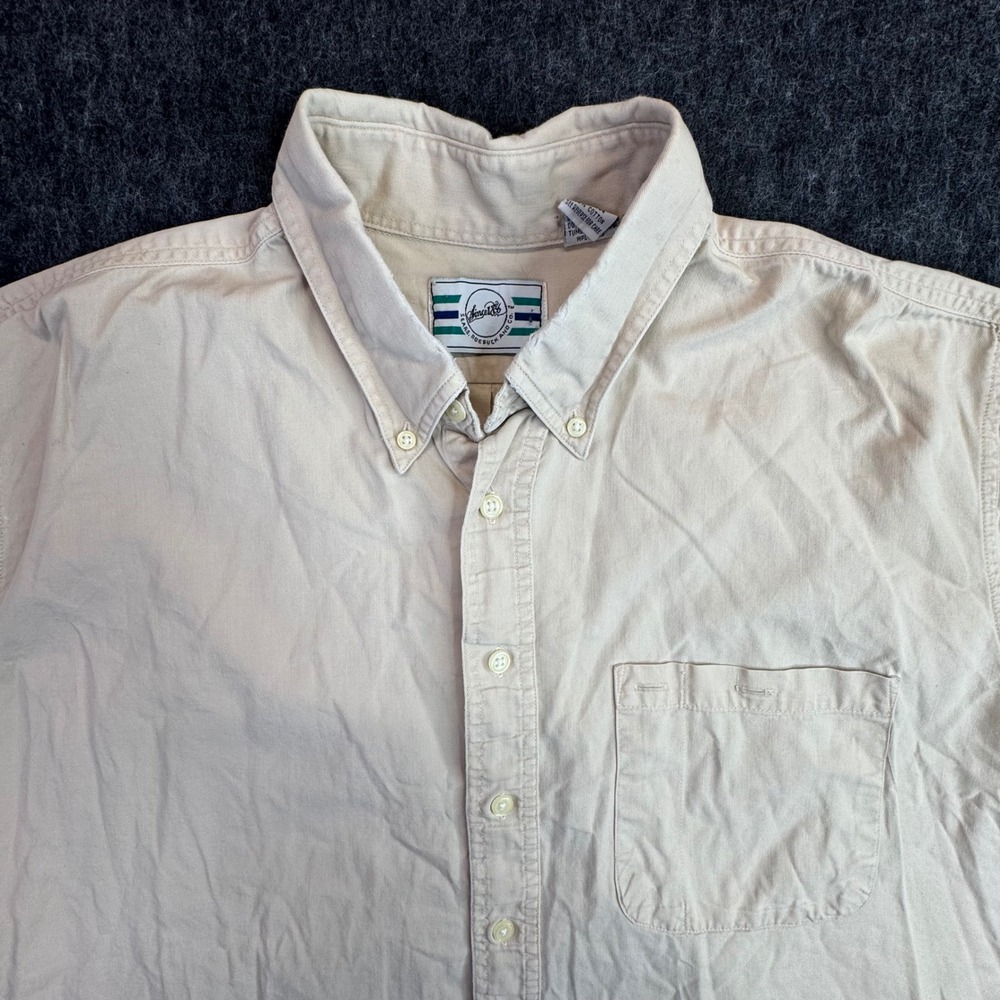 Vintage Sears Roebuck‎ and Co Shirt Mens XL Tan Short Sleeve Cotton Button Down